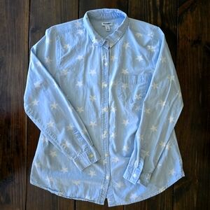 Old Navy Star print Chambray Button Up Shirt Long Sleeve Blue size Large